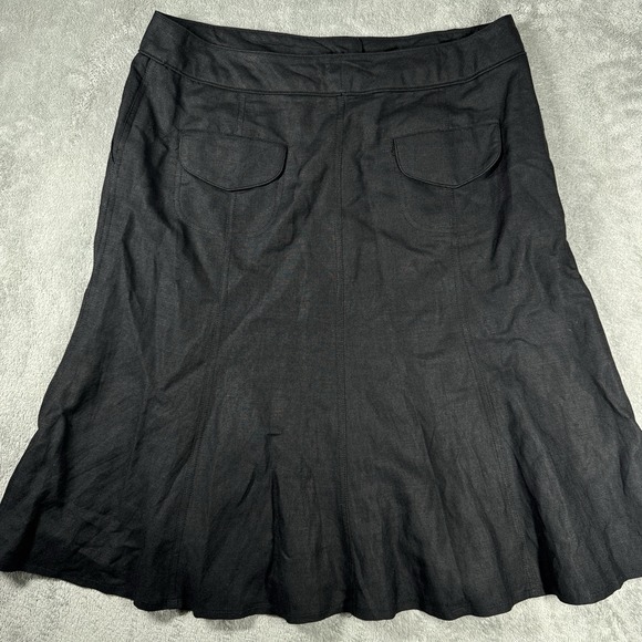 Sandro Sportswear Womens Black Linen Blend Flared A-Line Skirt Size 12 Pockets - Picture 2 of 8